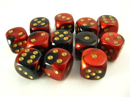 Chessex 12 x D6 Set Gemini 16mm - Black-Red/Gold