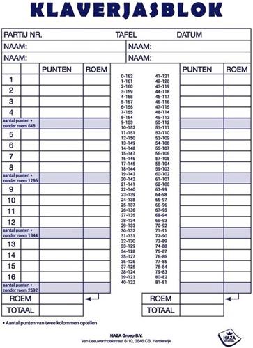 1x Scoreblokken Klaverjassen 50 vellen - Kaartspellen - Familiespelletjes - Klaverjassen score notitieblok
