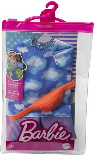 Mattel Barbie Ken Kleding en Accessoires Set - Wolken T-Shirt met paarse korte broek en heuptasje - Kleding voor Barbie Ken Pop