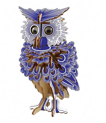 Bouwpakket 3D Puzzel Uil van hout- gekleurd