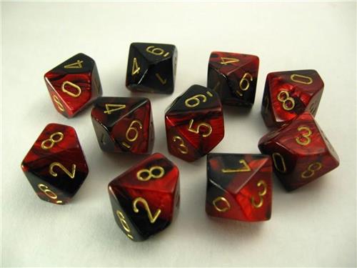 Chessex Gemini Black-Red/gold D10 Dobbelsteen Set (10 stuks)