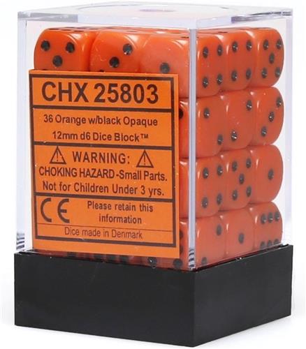 Dobbelsteen Set Oranje/Zwart 12mm (36stuks)