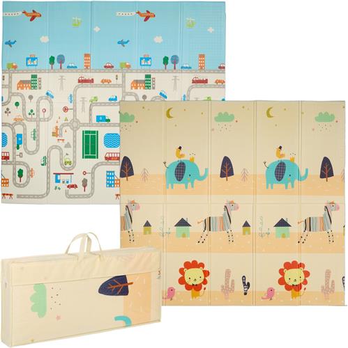 Relaxdays speelmat baby - opvouwbaar - verkeer - dieren - 200 x 180 cm - foam