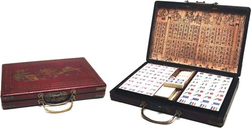 Mah-Jong Koffer rood hout Kunst. 34x24