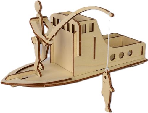 Bouwpakket 3D Houten Puzzel Pennenbak Hengelsport/Vissen
