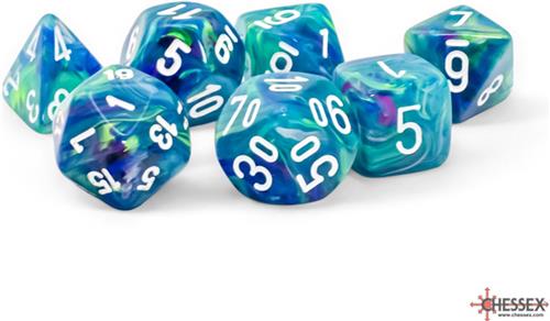 Chessex 7-Die Mega Set Festive - Waterlily/White