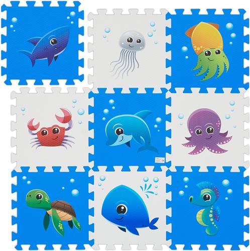 Relaxdays puzzel speelmat - zeedieren - 9-delig - baby's - 86 x 86 cm - schuimrubber