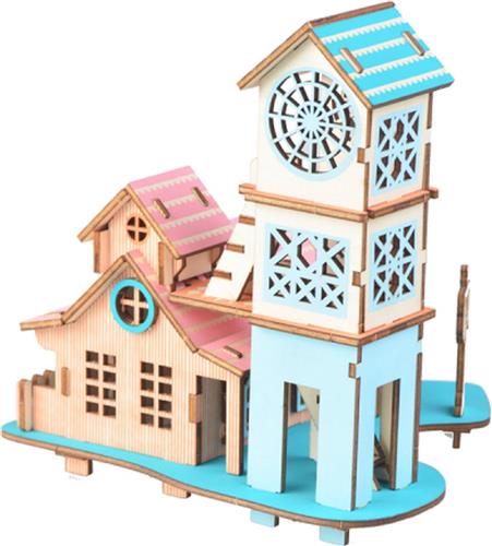 Bouwpakket 3D Puzzel Riverside Villa van hout- gekleurd