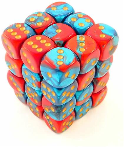 Chessex 36 x D6 Set Gemini 12mm - Red-Teal/Gold