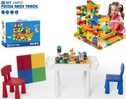 ?Profi Promo?Bouwtafelset inc. 248 bouwblokken voor LEGO & DUPLO - Multifunctioneel Kinderbouwtafel met 2 stoelen + 4 Opbergbakken - Constructietafel, Kinderwerktafel, Speeltafel, Zandbak, Watertafel - Kindertafel en stoelen - Klassieke Mondriaan