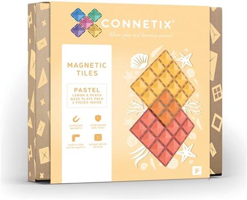 Connetix - 2 Pastel Lemon basisplaten 30 x 30 cm - magnetisch constructiespeelgoed