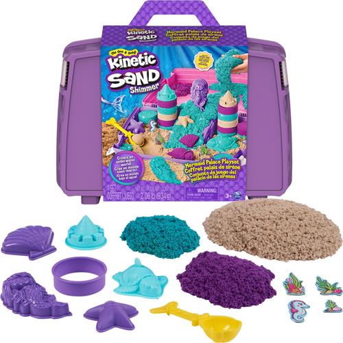 Kinetic Sand Shimmer - Opvouwbare Meermin zandbak-speelset met 907 g glinsterend speelzand in 3 kleuren, 6 mallen en 1 schep