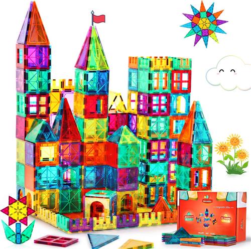 Magnetisch speelgoed - Magnetische tegels - 63 st - Montessori speelgoed - Magnetic tiles - Magnetic toys - Te gebruiken met de bekende merken