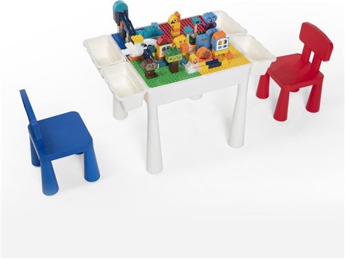 ?Profi Promo?Bouwtafelset inc. 248 bouwblokken voor LEGO & DUPLO - Multifunctioneel Kinderbouwtafel met 2 stoelen + 4 Opbergbakken - Constructietafel, Kinderwerktafel, Speeltafel, Zandbak, Watertafel - Kindertafel en stoelen - Aquamarijnkleur