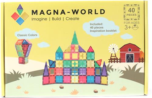 Magna-World® - 40 stuks - Classic Colors - Magnetisch speelgoed - Magnetische bouwstenen - Magnetic Tiles - Compatibel met de grote merken