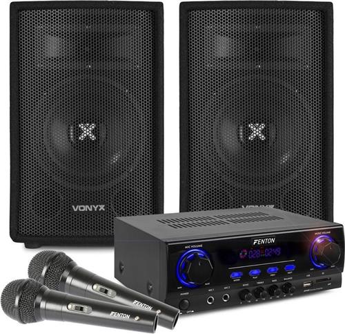 Karaoke Set met Bluetooth en Twee Microfoons - Just Sing - Fenton Versterker - Vonyx Speakers