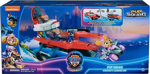 PAW Patrol The Mighty Movie - Pup Squad Transformerend Vliegdekschip Hoofdkwartier met Chase en Skye Pup Squad Racer-speelgoedauto