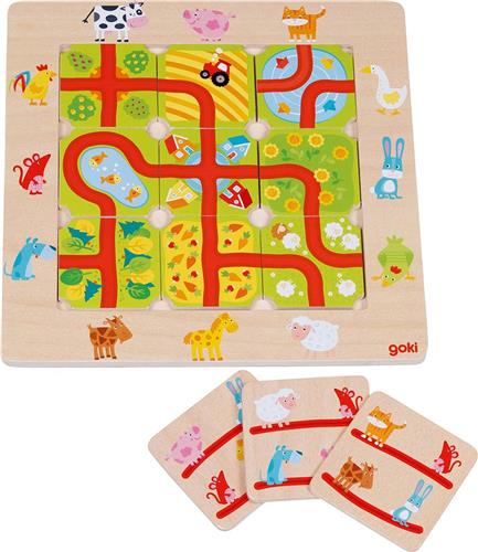 Gezelschapsspel: VIND DE WEG! OP DE BOERDERIJ 21x21cm, 9-delig, met 20 speelkaarten, in doosje, 4+