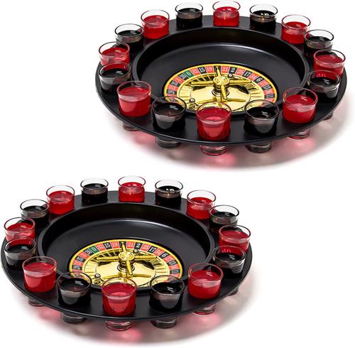 Relaxdays 2x drankspel roulette - partyspel - shotglaasjes - alcohol roulette - draairad
