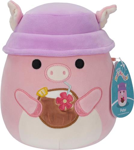Squishmallows Peter - Pink Pig W/Tropical Drink and Bucket Hat 19cm Plush