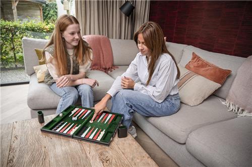Backgammon 15" groen / rood / wit gestikt