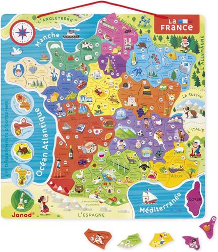 Janod Magnetic France Map Educatief Speelgoed Veelkleurig 12 Months-7 Years