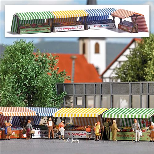 Busch - 4 Marktstande H0 (7/22) *bu1824 - modelbouwsets, hobbybouwspeelgoed voor kinderen, modelverf en accessoires