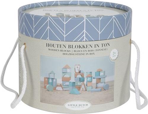 Little Dutch Blokken In Ton - Blauw - 50 Onderdelen