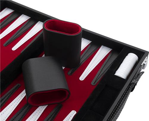 Backgammon 15" rood / zwart / wit gestikt