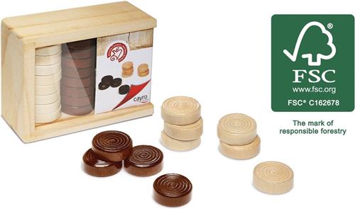 Cayro - Damschijven - 24 Stuks - Zwart Wit - In Houten Opbergbox