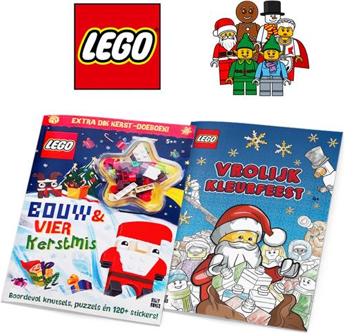 LEGO Kerstmis voordeelbundel - 2 LEGO boeken met bouwstenen en stickers - Extra dik Kerst-doeboek + LEGO Kleurboek - Vanaf 4 jaar en 5 jaar, leuk tot 12 jaar