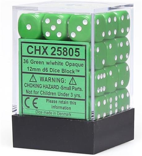 Chessex 36-Die Set Opaque 12mm - Green/White