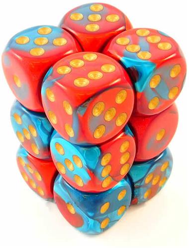 Chessex 12 x D6 Set Gemini 16mm - Red-Teal/Gold