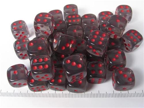 Chessex 36 x D6 Set Translucent 12mm - Smoke/Red