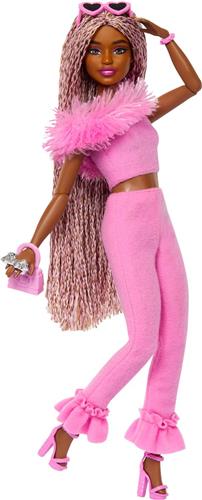 Barbie Deluxe Stijl - Zachtroze set met namaakbont - Barbiepop