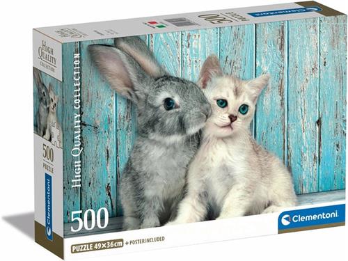Clementoni - Puzzel - 500 Stukjes - Konijn en kat - Compacte doos - High Quality Collection