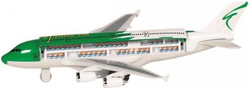 Speelgoed passagiers vliegtuig groen/wit 19 cm