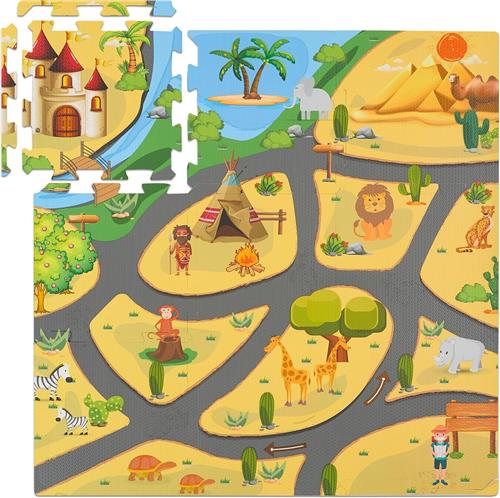 Relaxdays puzzelmat baby - safari - 9 speeltegels - smalle rand - foam - afwasbaar