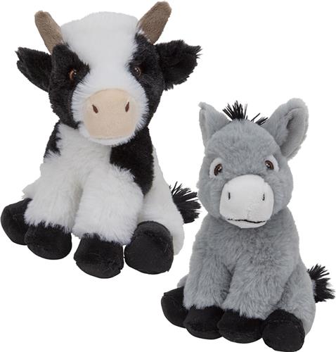 Pluche boerderijdieren knuffels Koe en Ezel setje van 23 cm en 16 cm