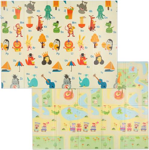 Relaxdays speelmat opvouwbaar - 200 x 150 cm - foam - dubbelzijdig - baby - dieren
