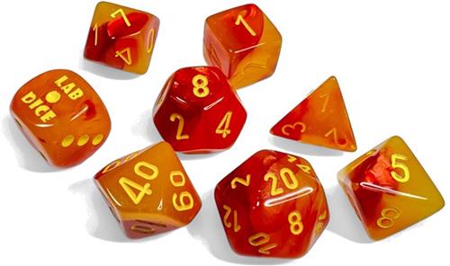 Chessex 8-Die set Lab Dice Gemini Gellow-Red/Yellow Polyhedral Luminary