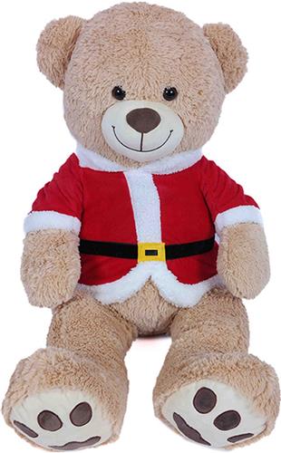 PIA Soft Toys - Pluche Kerst Knuffeldier - Beer lichtbeige met jas - 100 cm