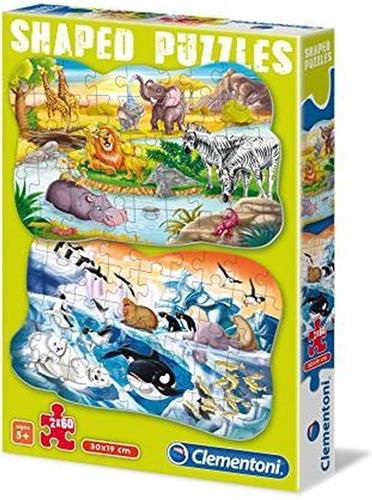 Clementoni Shaped puzzle - 2 puzzels van 60 stukjes - Afrika - Antartica