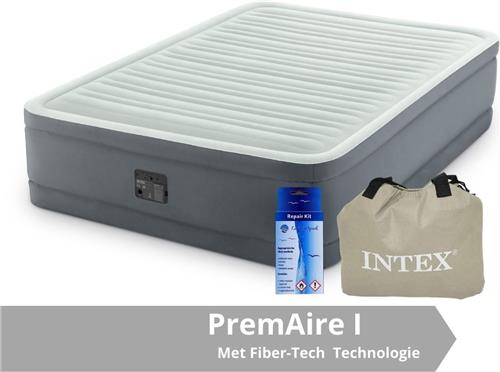 Intex PremAire I - Luchtbed - Twijfelaar - Inclusief Ingebouwde Electrische Pomp, Draagtas en Reparatieset - 191x137x46 cm - PVC - Grijs