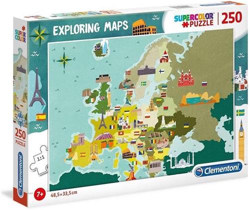 Clementoni Legpuzzel - Supercolor Puzzel Collectie - Exploring Maps, Monumenten - 250 Stukjes, puzzels kinderen