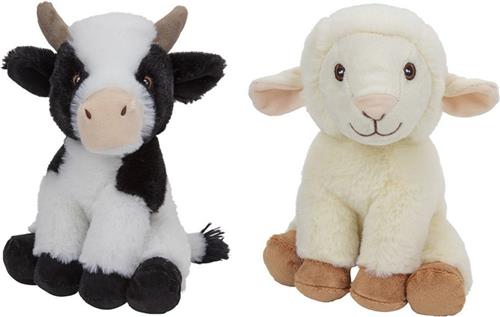 Pluche boerderijdieren knuffels Koe en Schaap van 23 cm - Speelgoed dieren