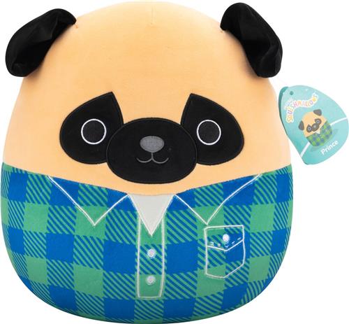 Squishmallows - Prince - Brown Pug in Green and Blue Flannel Shirt 30cm pluche