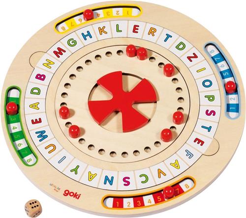 Bordspel: WOORDMOLEN diam.26,5cm, op de rugzijde een rekenma