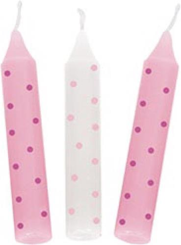 Goki Set verjaardagskaarsen, roze stippen. 1,3x10 cm. 10 stuks..