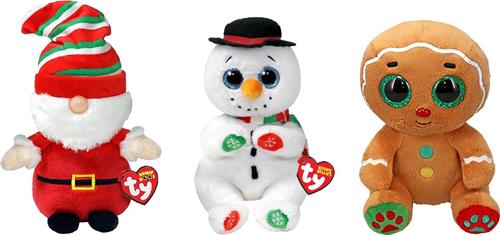 Ty Beanie Boo Kerst Knuffel - Bundel - met Gnewman, Weaterby en Nutmeg Gingerbread